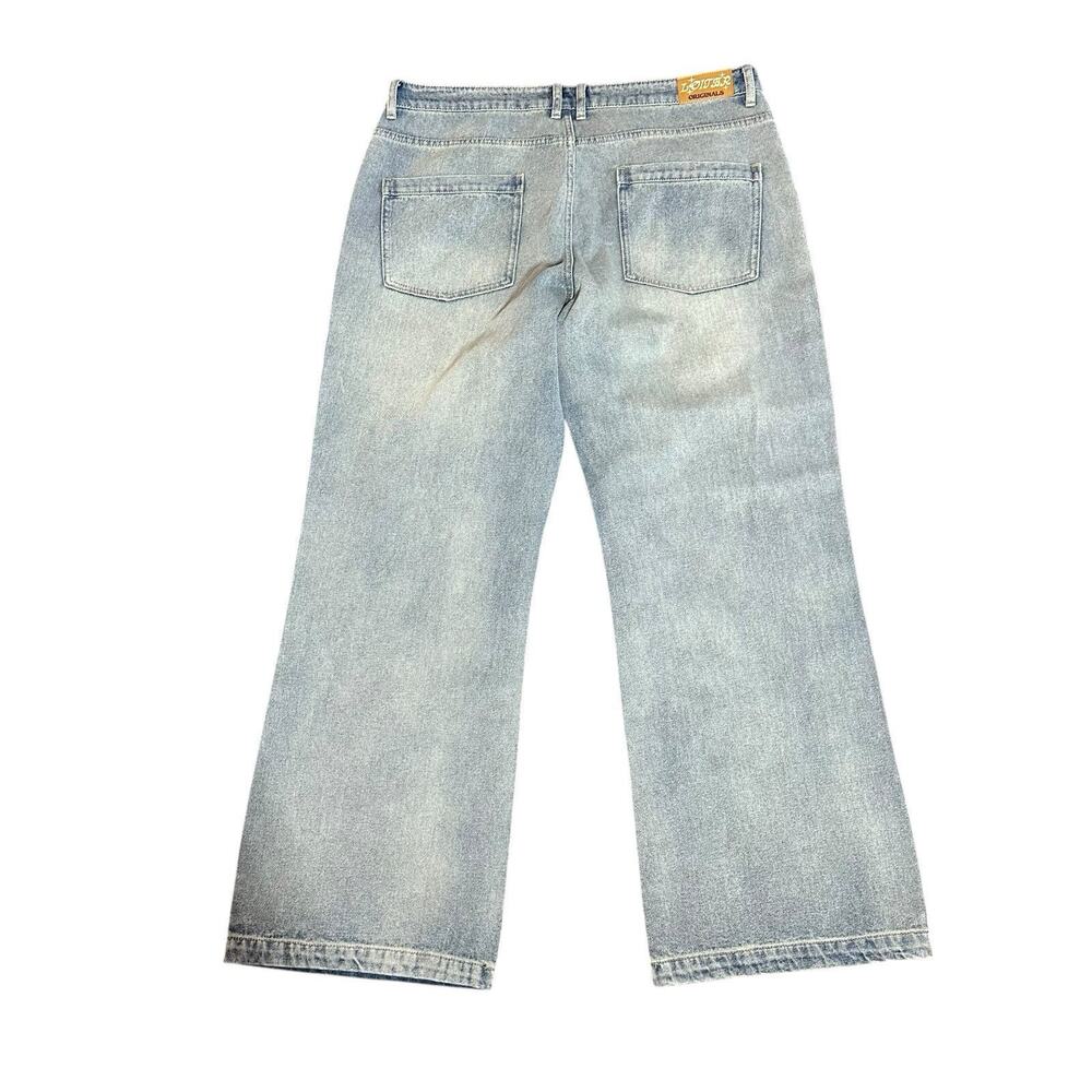 Loiter Jeans Mens 38x32 Light Wash Wide Leg Baggy Embroidered Street Wear Y2K - Picture 7 of 11